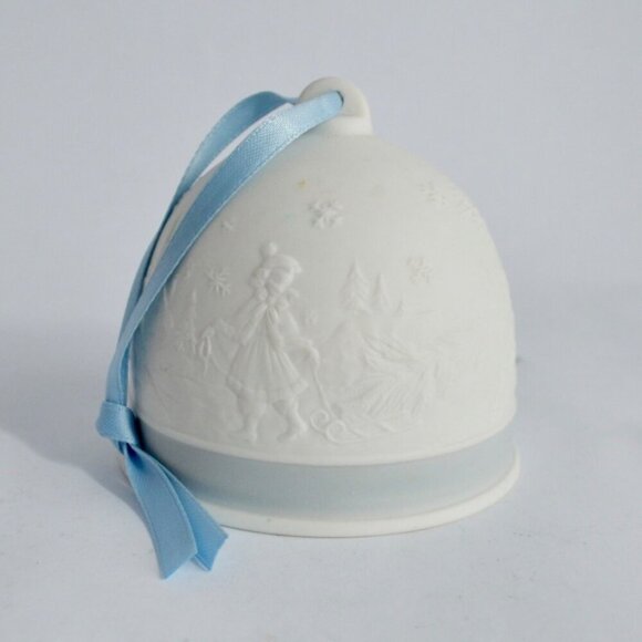 Lladro White Blue Embossed Bell Ceramic Ornament - Picture 1 of 4